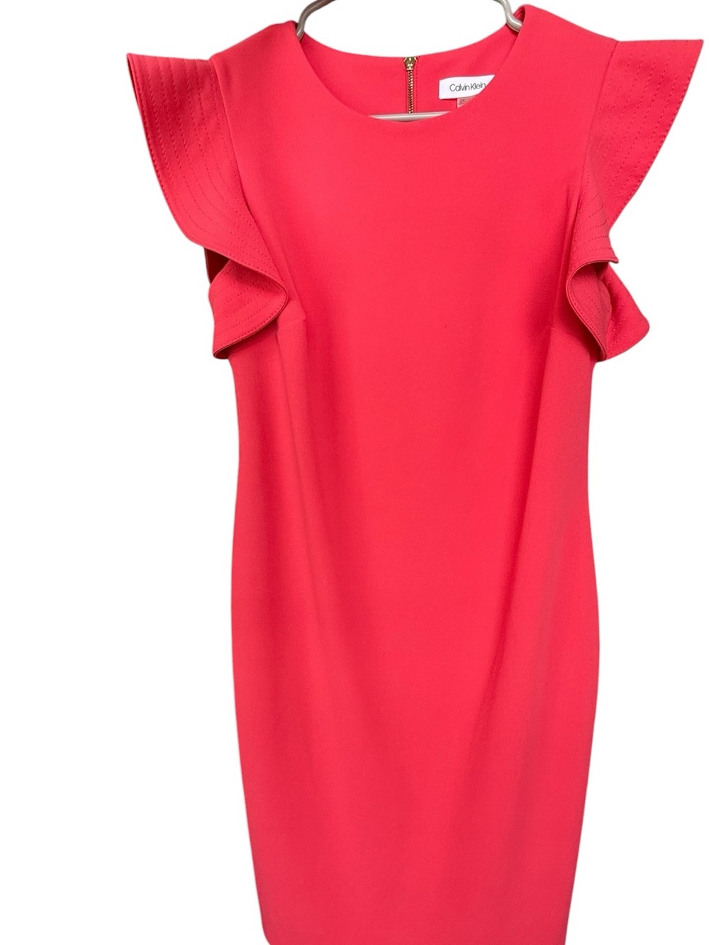 Calvin Klein Coral Ruffle-Sleeve Midi Dress - Picture 2 of 5